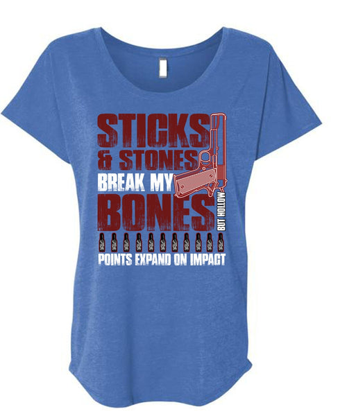 Sticks And Stones T Shirt, Being A Gunner T Shirt, Cool Shirt (Ladies' Triblend Dolman Sleeve)