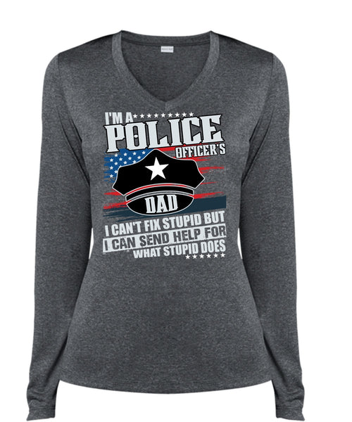 I'm A Police Officer's Dad T Shirt, Being A Police T Shirt, Cool Shirt (Ladies LS Heather V-Neck)
