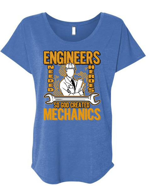 God Created Mechanics T Shirt, I Love Mechanic T Shirt, Cool Shirt (Ladies' Triblend Dolman Sleeve)