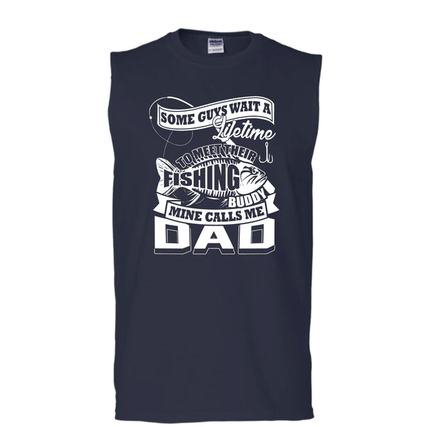 Their Fishing Buddy T Shirt, Mine Calls Me Dad Tank Top (Men's Cotton Sleeveless)