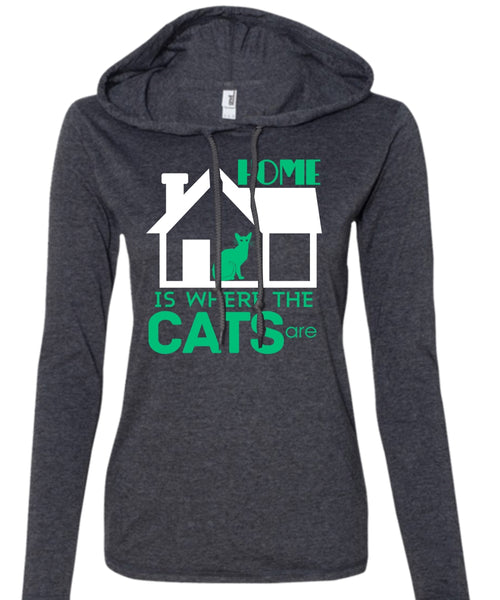 Home Is Where The Cats T Shirt, My Pets T Shirt (Anvil Ladies Ringspun Hooded)
