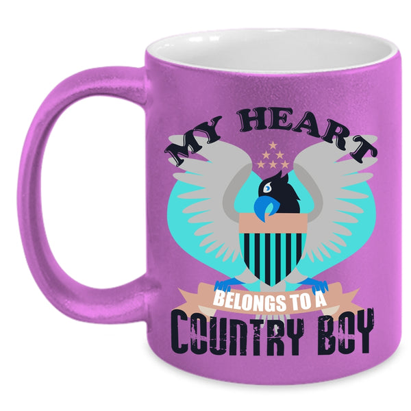 Cool Couple Coffee Mug, My Heart Belongs To A Country Boy Accent Mug
