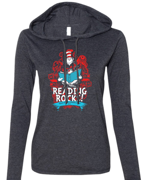 Dr. Seuss T Shirt, Reading Rocks T Shirt, The Cat in the Hat T Shirt, I Love Reading T Shirt (Anvil Ladies Ringspun Hooded)
