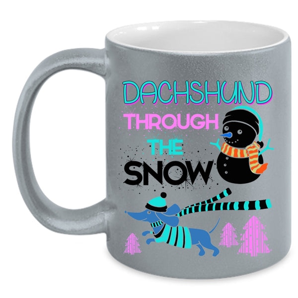 Cute Dachshund Coffee Mug, Dachshund Through The Snow Accent Mug