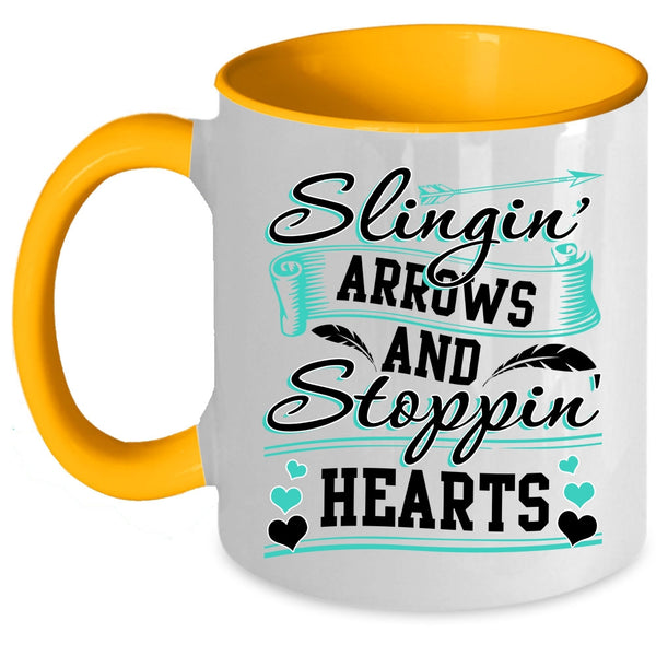 Stopping Heart Coffee Mug, Slinging Arrows Accent Mug