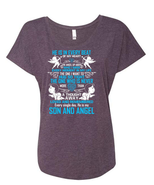 Beat Of My Heart T Shirt, Son And Angel T Shirt, Cool Shirt (Ladies' Triblend Dolman Sleeve)