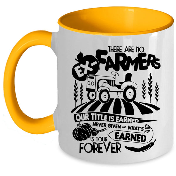 Awesome Farmers Coffee Mug, There Are No Ex-Farmers Accent Mug