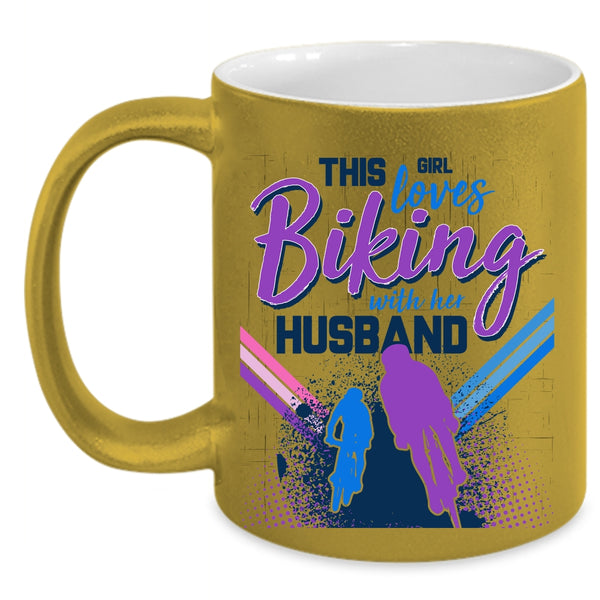 Cute Love Coffee Mug, This Girl Loves Biking With Her Husband Accent Mug