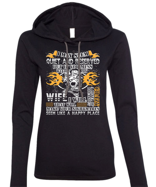 You Mess With My Wife T Shirt, Happy Place T Shirt (Anvil Ladies Ringspun Hooded)