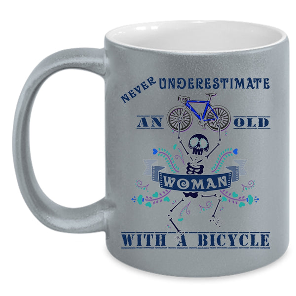Funny Bicycles Coffee Mug, An Old Woman With A Bicycle Accent Mug