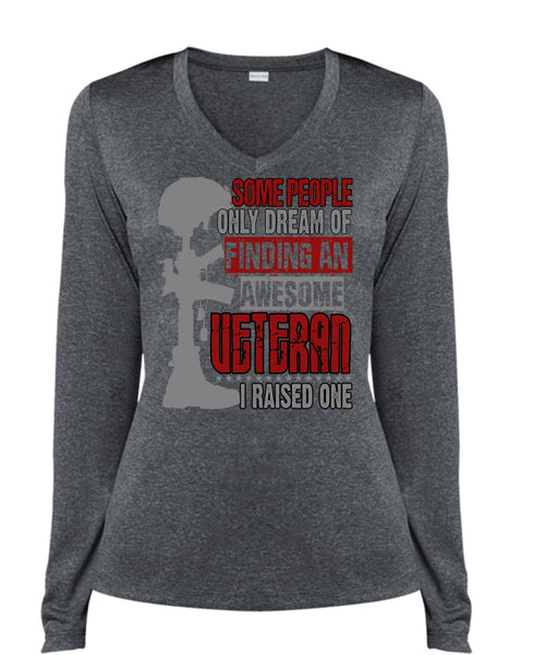 Finding An Awesome Veteran T Shirt, Being A Veteran T Shirt, Cool Shirt (Ladies LS Heather V-Neck)