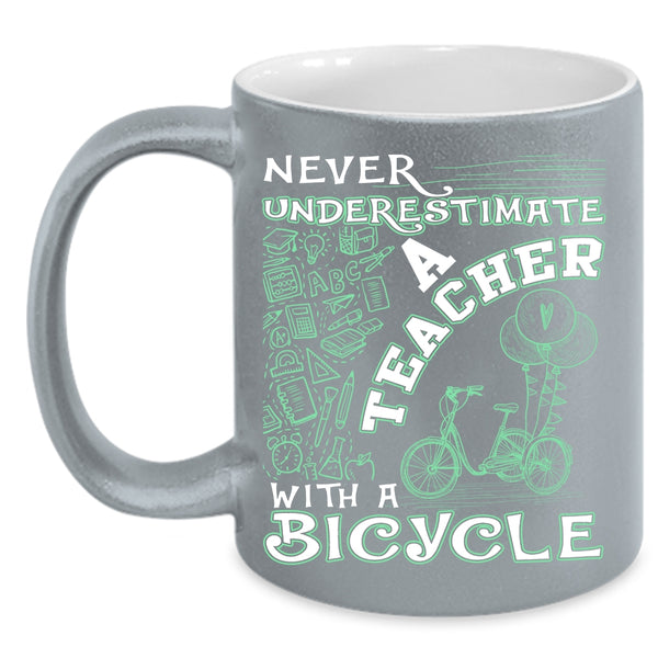 Teacher With A Bicycle Coffee Mug, Funny Gift For Teacher Coffee Cup