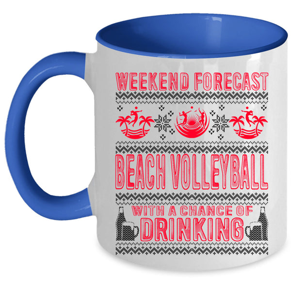 Cool Sporty Coffee Mug, Weekend Forecast Beach Volleyball Accent Mug