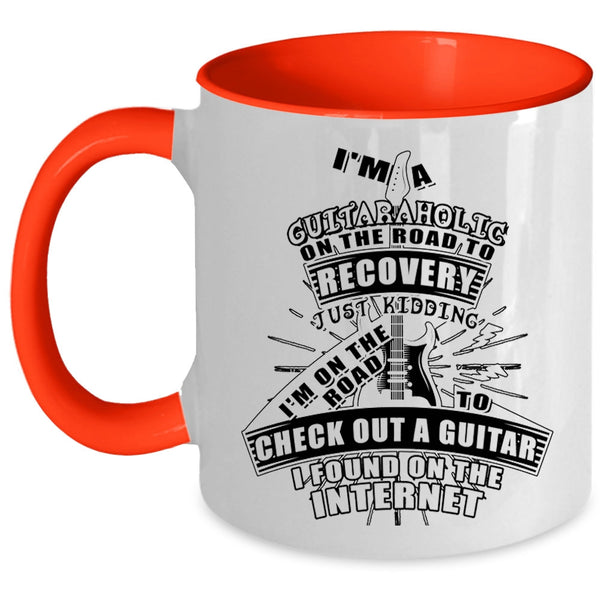 Funny Guitaraholic Coffee Mug, I'm A Guitaraholic On The Road Accent Mug