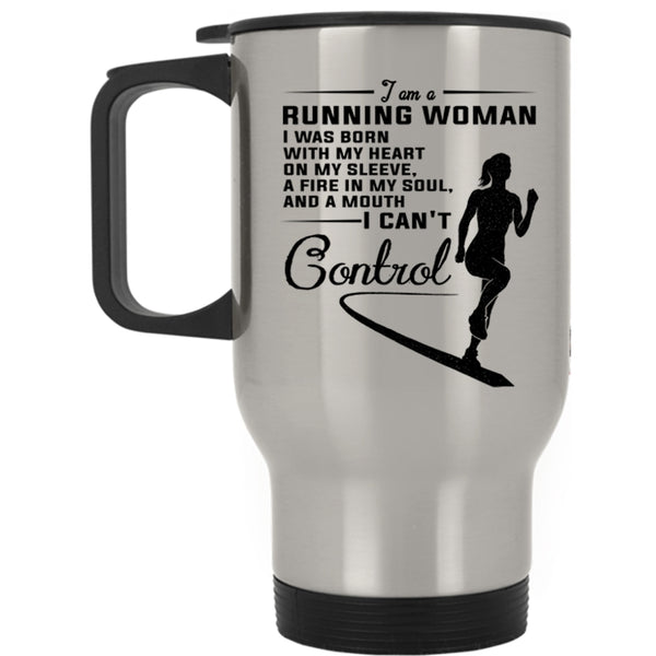 I Was Born With My Heart On My Sleeve Travel Mug, I Am A Running Woman Mug