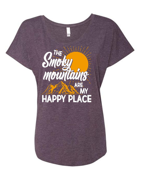 The Smoky Mountains Are My Happy Place T Shirt, My Favorite T Shirt, Cool Shirt (Ladies' Triblend Dolman Sleeve)