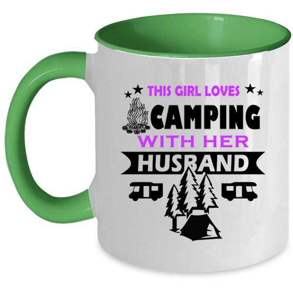 Cute Wife Coffee Mug, This Girl Loves Camping With Her Husband Accent Mug