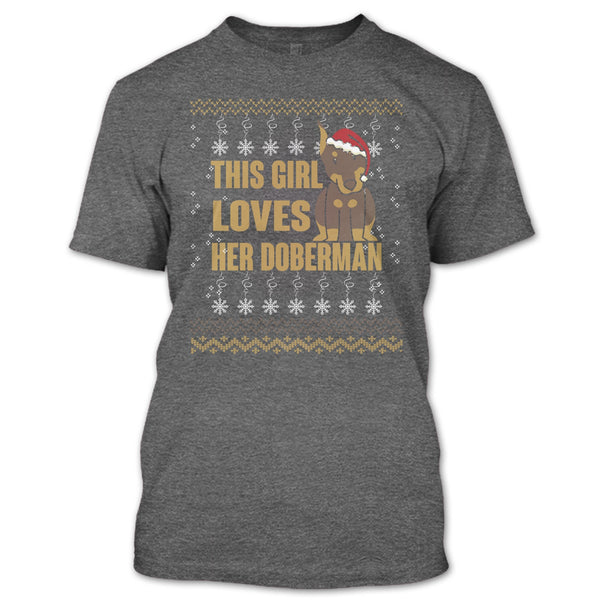 This Girls Loves Her Doberman T Shirt, Merry Christmas T Shirt