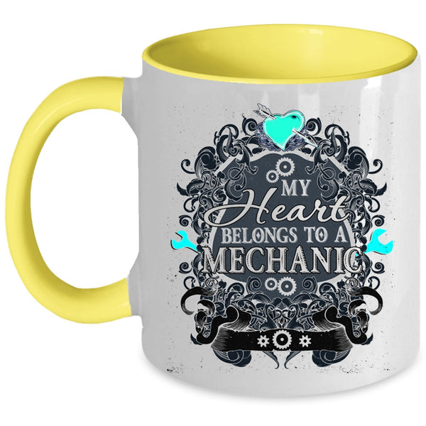 Cute Mechanic Coffee Mug, My Heart Belongs To A Mechanic Accent Mug