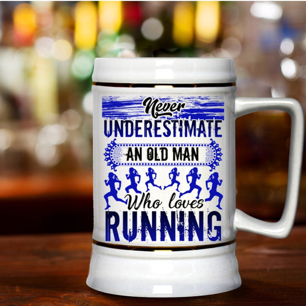 Funny Gift For Grandpas Beer Stein 22oz, An Old Man Loves Running Beer Mug
