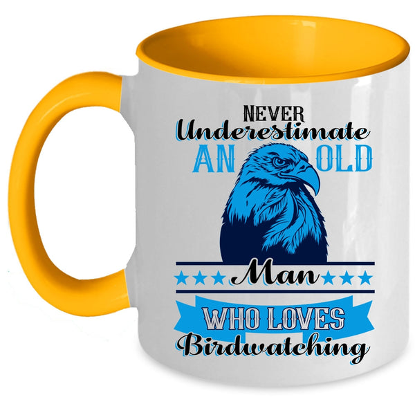 Funny Grandpa Coffee Mug, An Old Man Loves Birdwatching Accent Mug