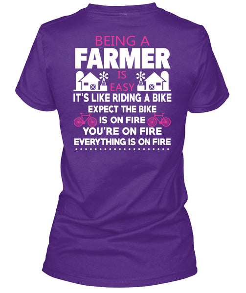 Being A Farmer Is Easy T Shirt, It's Like Riding A Bike T Shirt
