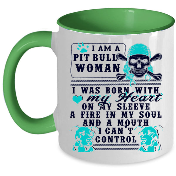 I Was Born With My Heart Coffee Mug, I Am A Pit Bull Woman Accent Mug