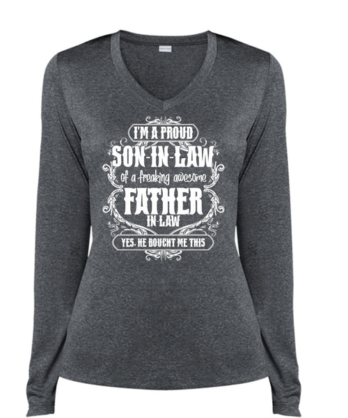 I'm A Proud Son In Law T Shirt, Father In Law T Shirt, Cool Shirt (Ladies LS Heather V-Neck)