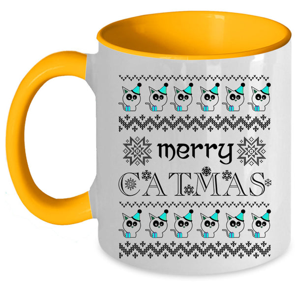 Christmas Gift For Cat Lover Coffee Mug, Merry Catmas Accent Mug