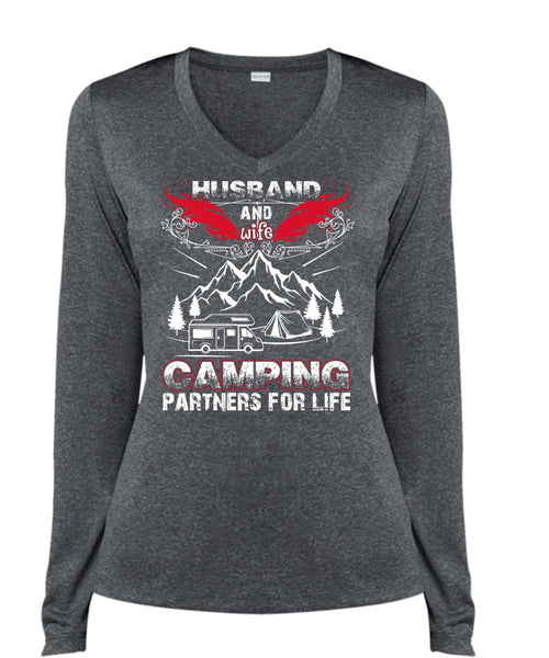Husband And Wife Camping Partners For Life T Shirt, Being A Husband T Shirt, Cool Shirt (Ladies LS Heather V-Neck)