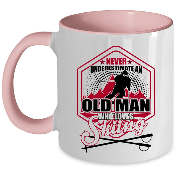 Cool Grandpa Coffee Mug, Old Man Loves Skiing Accent Mug
