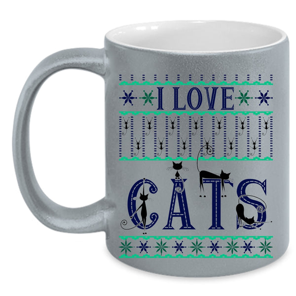 Christmas Gift For Cat Lover Coffee Mug, I Love Cats Accent Mug