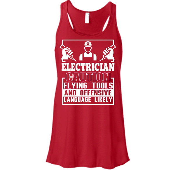 Electrician Caution T Shirt, Flying Tools And Offensive T Shirt, Cool T Shirt