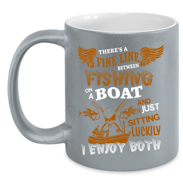 Fishing On A Boat Coffee Mug, Just Sitting Luckily Coffee Cup