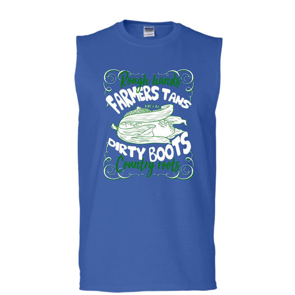 Rough Hands Farmers Tans T Shirt, Dirty Boots Country Roots T Shirt, Cool T Shirt (Men's Cotton Sleeveless)
