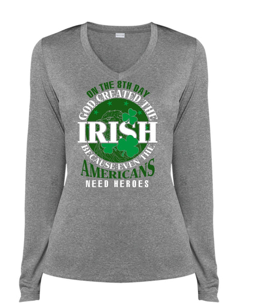 God Created The Irish T Shirt, My Favorite T Shirt, Cool Shirt (Ladies LS Heather V-Neck)