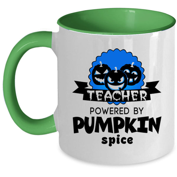 Cool Halloween Coffee Mug, Teacher Powered By Pumpkin Spice Accent Mug