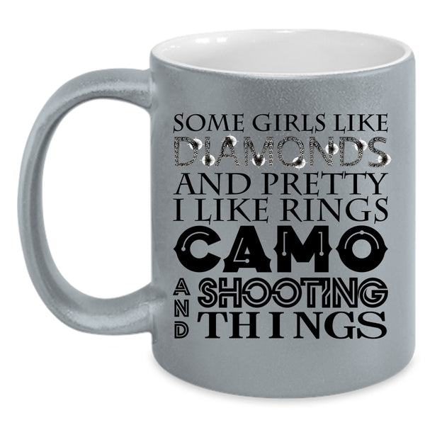 I Like Rings Camo And Shooting Coffee Mug, Pretty Girls Accent Mug