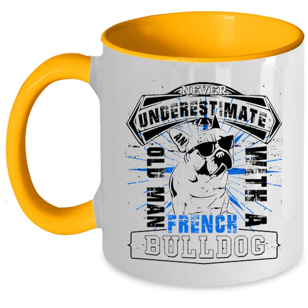 Cute Dogs Coffee Mug, Old Man With A French Bull Dog Accent Mug