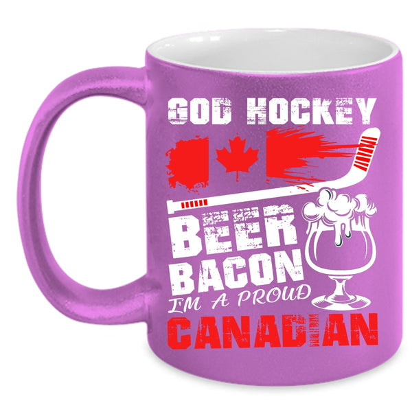 Hockey Beer Bacon Coffee Mug, I'm A Proud Canadian Coffee Cup