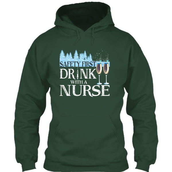 Safety First Drink With A Nurse T Shirt, Nurse Merry Christmas T Shirt