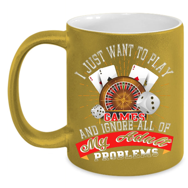 I Just Want To Play Games Coffee Mug, Cool Playing Games Coffee Cup