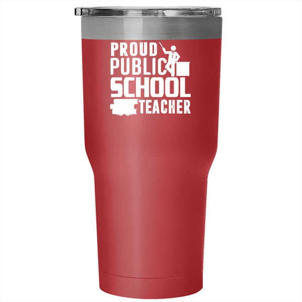 Proud Public School Teacher Tumbler 30 oz Stainless Steel, Cat Lovers Travel Mug
