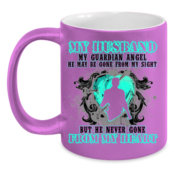 He Never Gone From My Heart Coffee Mug, My Husband My Guardian Angel Accent Mug