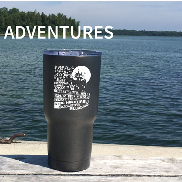 Papa's House Rules Tumbler 30 oz Stainless Steel, Gift For Father's Day Travel Mug