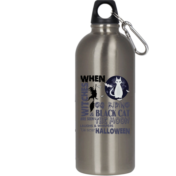 Witches Go Riding 20 oz Stainless Steel Bottle,Black Cat Are Seen The Moon Outdoor Sports Water Bottle