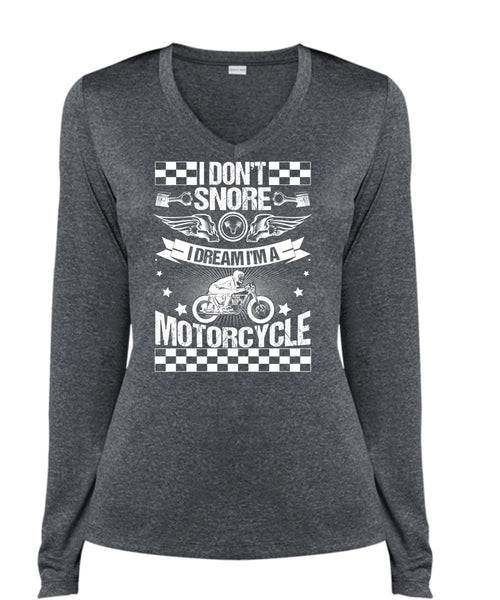 I Dream I'm A Motorcycle T Shirt, Being A Biker T Shirt, Cool Shirt (Ladies LS Heather V-Neck)