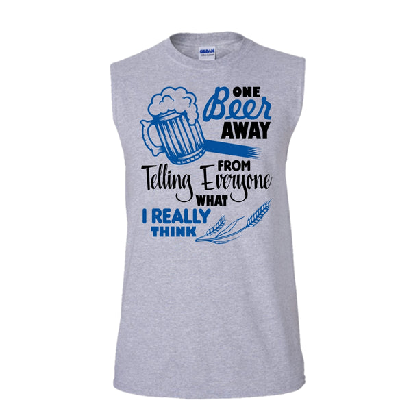 One Beer Away T Shirt, Coolest Beer Drinker Tank Top (Men's Cotton Sleeveless)