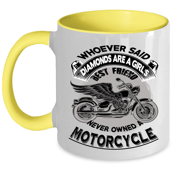 Motorcycle Coffee Mug, Diamonds Are A Girl's Best Friend Accent Mug