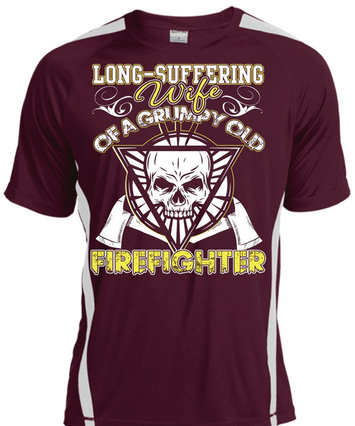 Long - Suffering Wife T Shirt, Grumpy Old Firefighter T Shirt, Cool Shirt